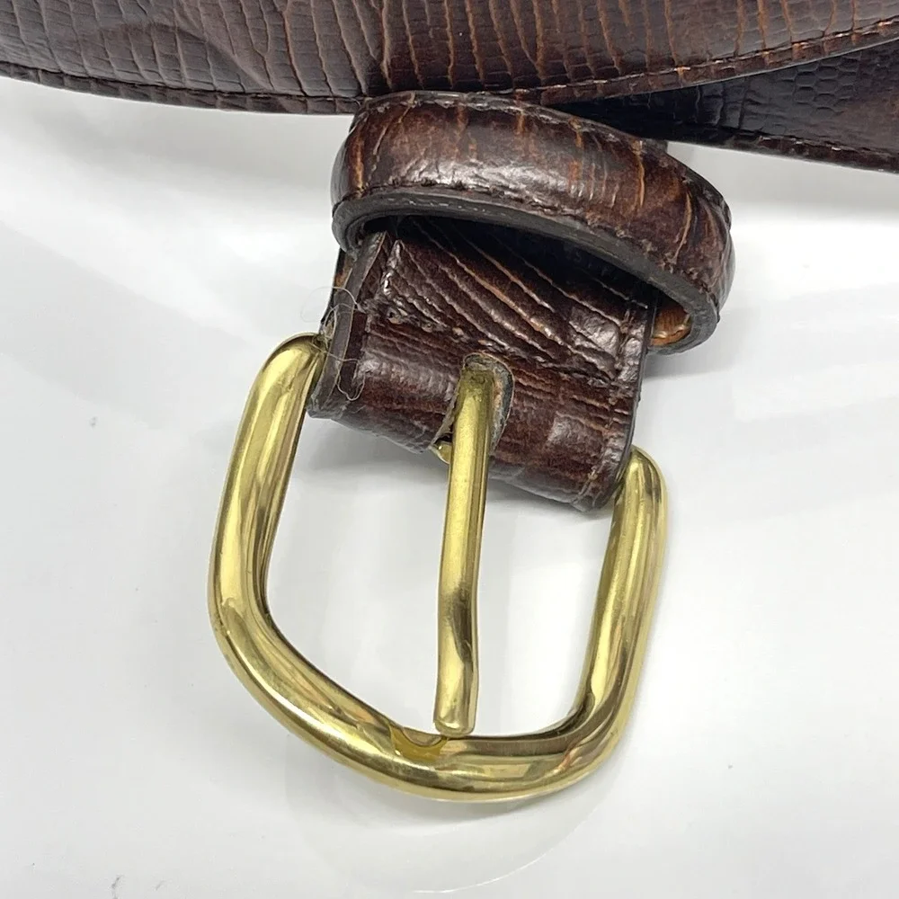 Men's 46 Full Grain Leather Dress Belt Solid Brass Buckle Reptile Style USA Made